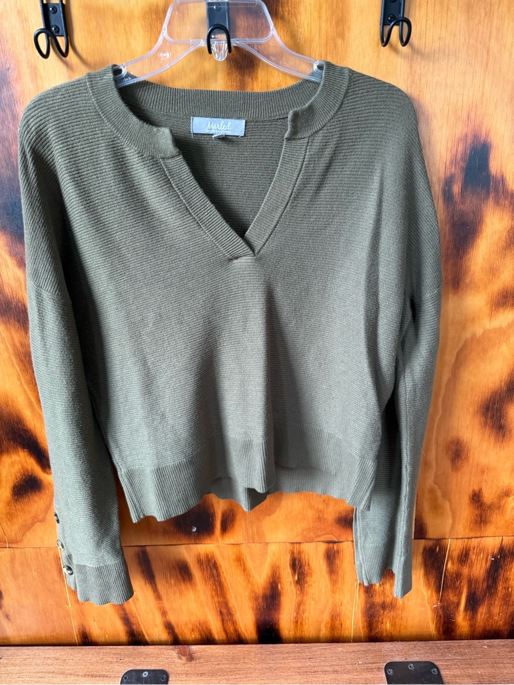 Marled Olive Green V-Neck Sweater